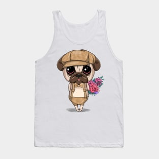 Cute pug dog with flowers Tank Top